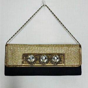 Vintage Woven Clutch Purse Rhinestone Victorian Edwardian 2 Button Snap Closure